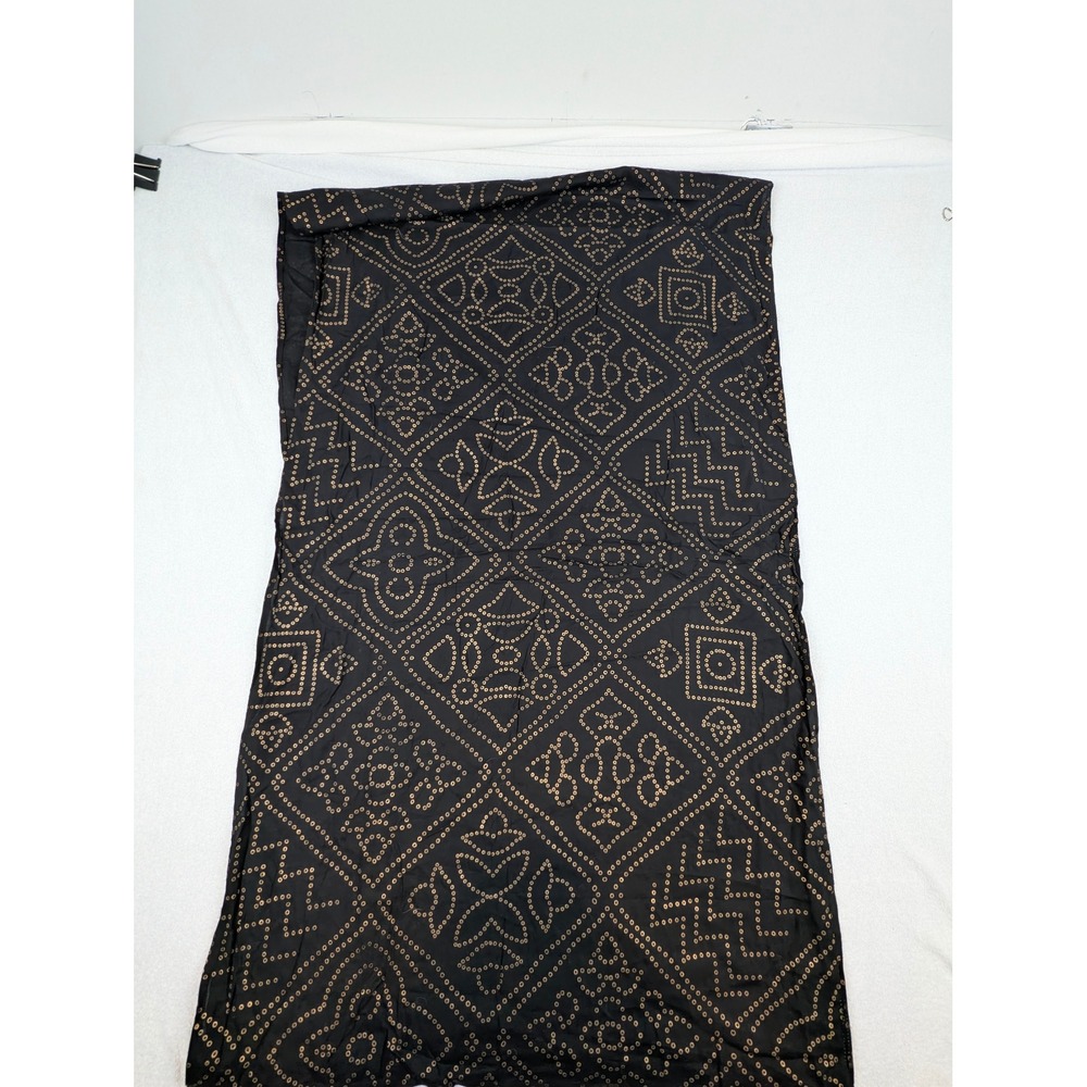 Black Gold Bandhani Geometric Scarf Wrap Ethnic Boho 44x25 Cotton Blend Light - Picture 7 of 10